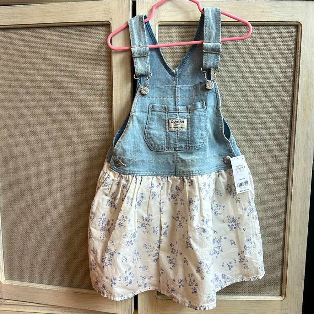 NWT OshKosh B'gosh Blue Denim and White Floral Overalls size 4T